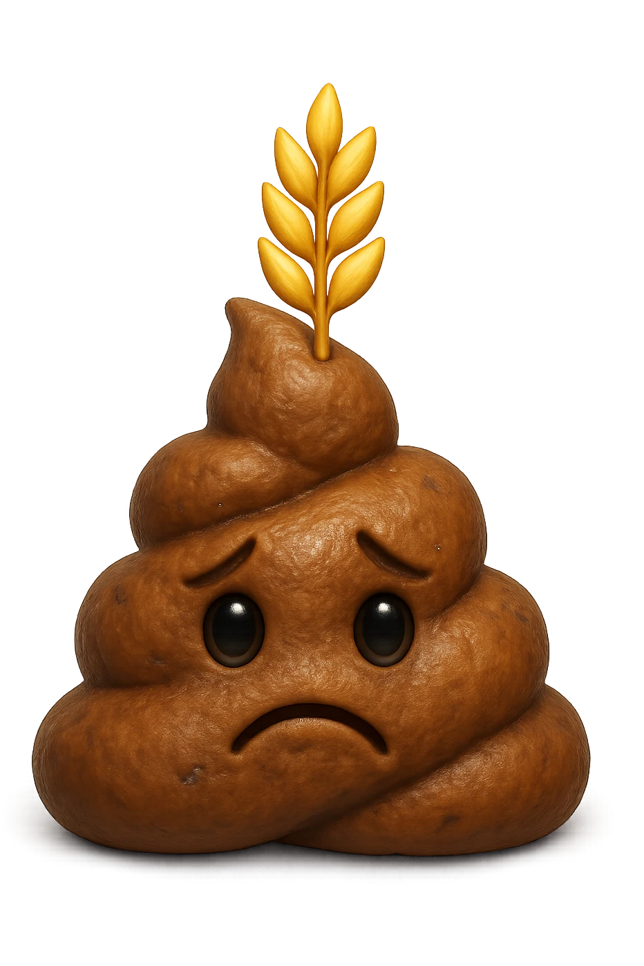 emoji stile iphone di una montagnetta di feci umane realistiche a palline tristi con sopra un simbolo del grano, iperrealistico 4k emoji