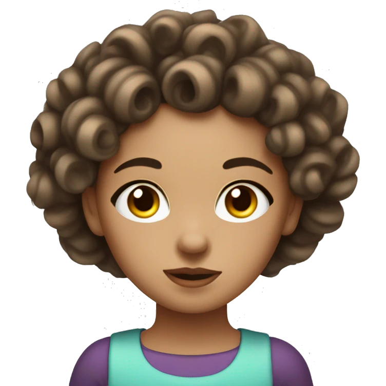 Sick girl, with curlers, brown hair, with light skin and dark brown eyes  emoji