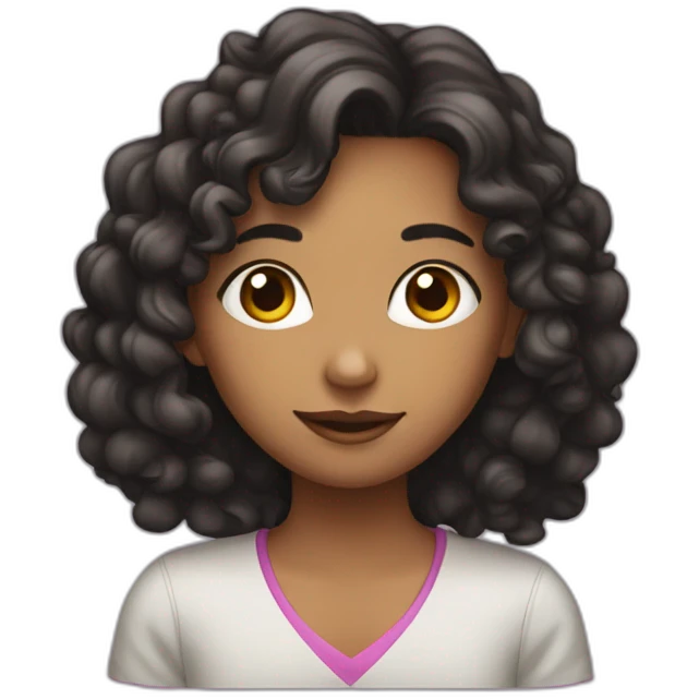 girl with long curly dark hair, with a laptop in her hands emoji
