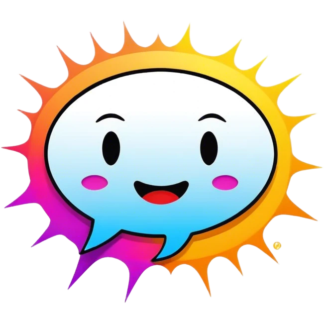 Comic drawing icon, colorful comic book style, vibrant characters, speech windows with text, bright colors, minimalistic design, on a white background. emoji