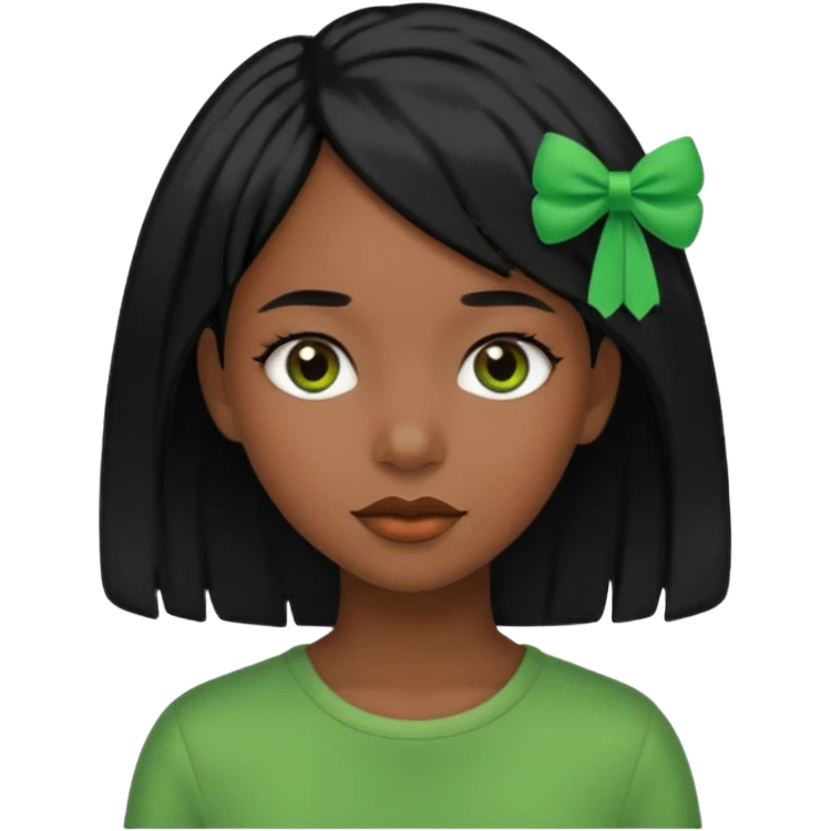 black girl with black hair and green color hairclip emoji