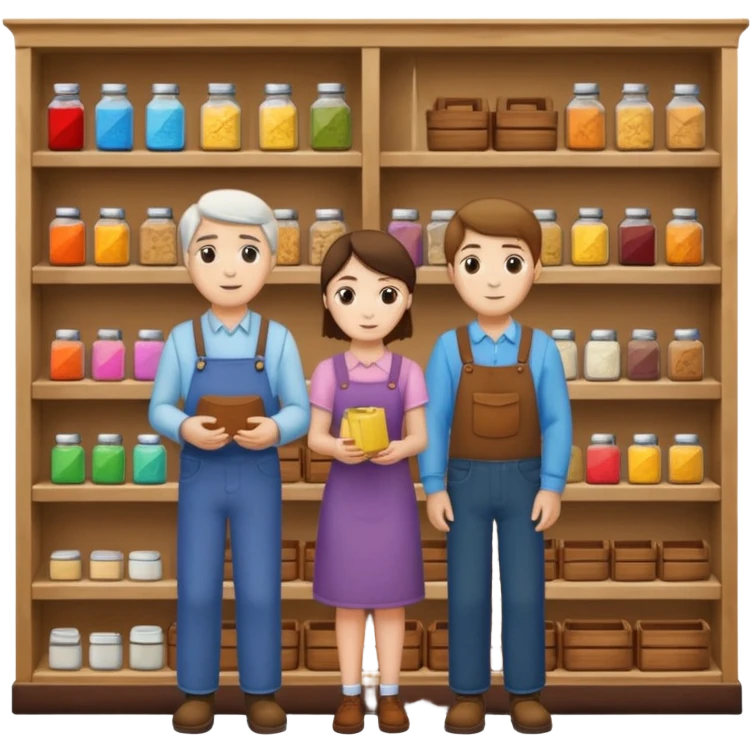 2 grown characters + small shop emoji