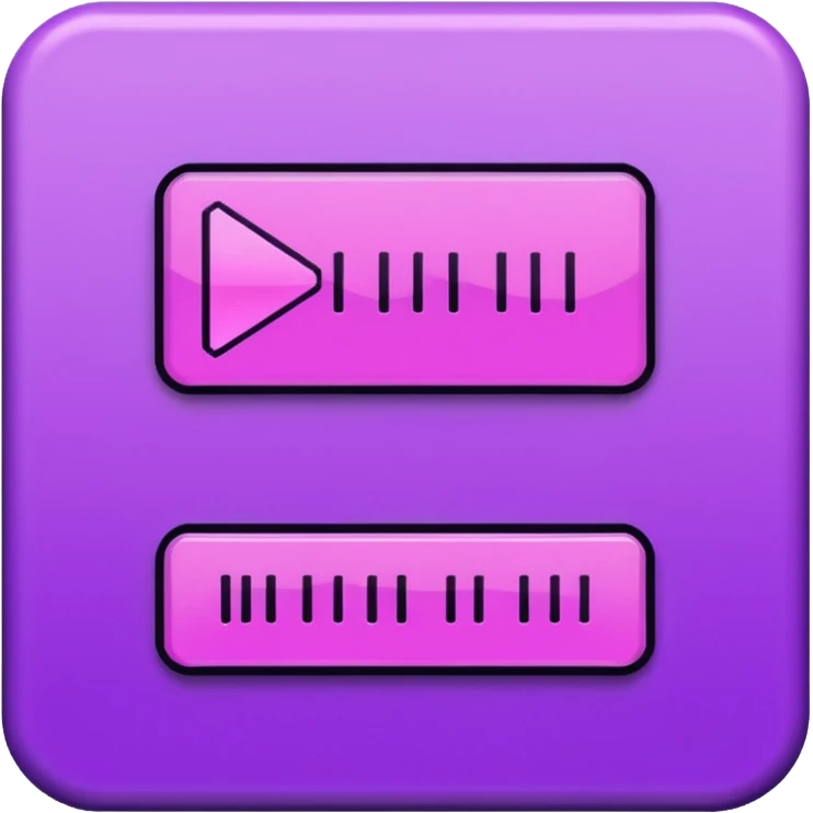 Necesito botones para un reproductor de música, los botones tienen que mezclar un estilo pixel art con vaporwave y usar como coló principal un morado, tienen que ser de: emoji