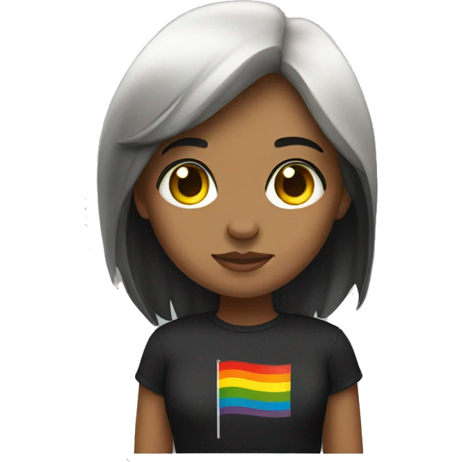 girl with lesbian flag, black hair and yellow eyes  emoji