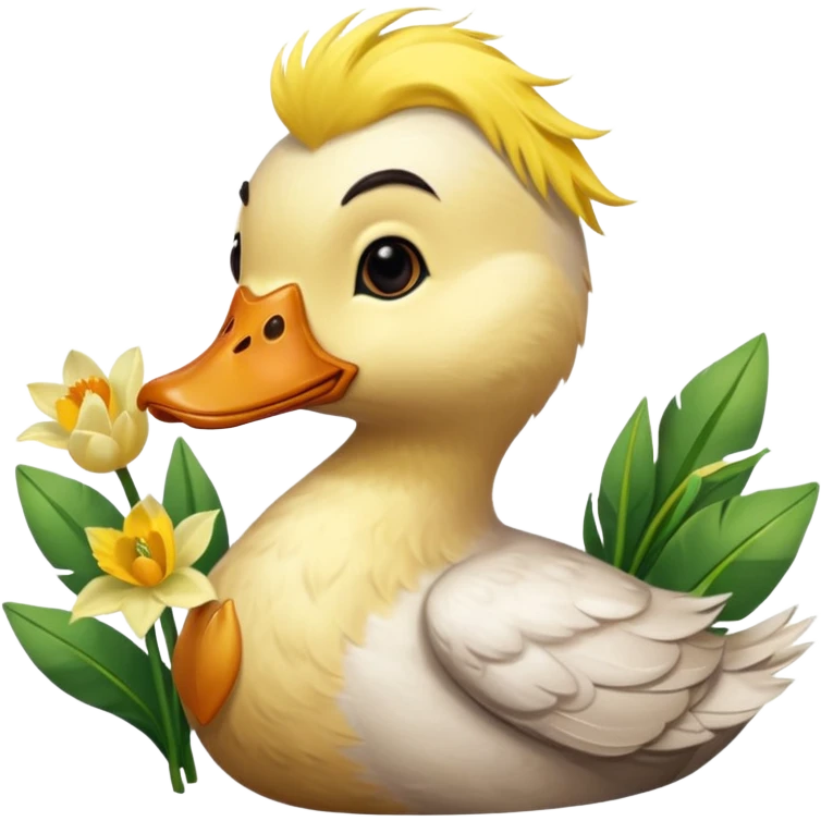 Duck holding daffodils emoji
