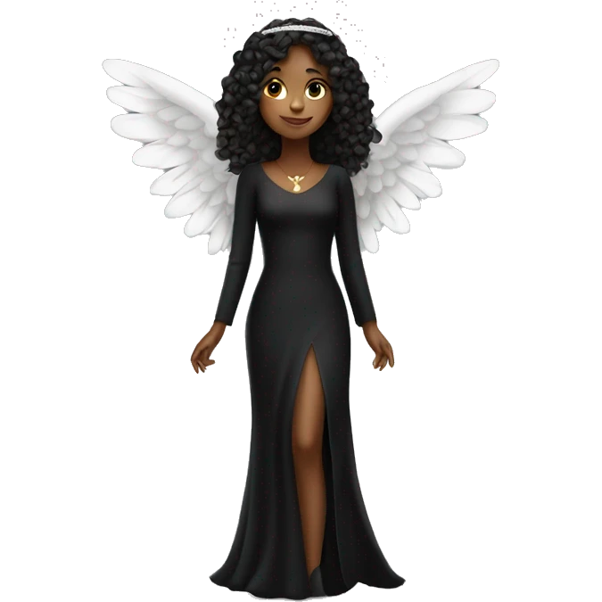 elegant girl in black dress with angel wings emoji