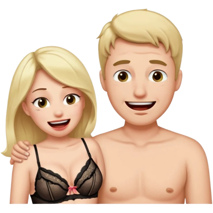 male getting sissified in lingerie by his smug wife. the wife is crying with laughter emoji
