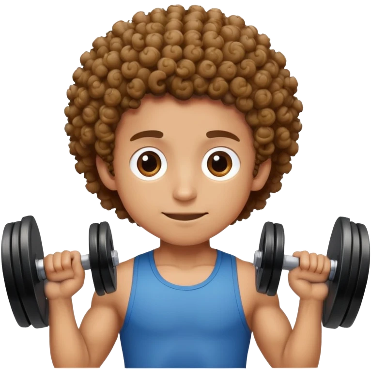 curly haired boy lifting weights at the gym emoji