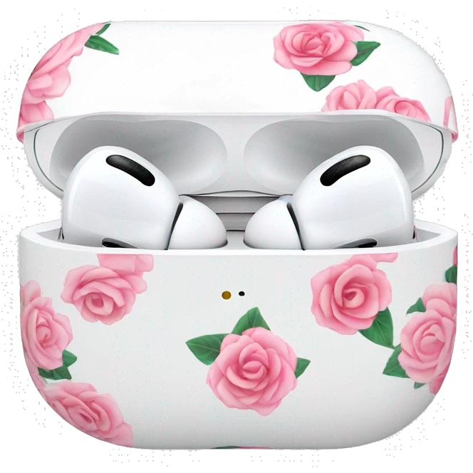 AirPods Pro in floral case white with pink roses emoji