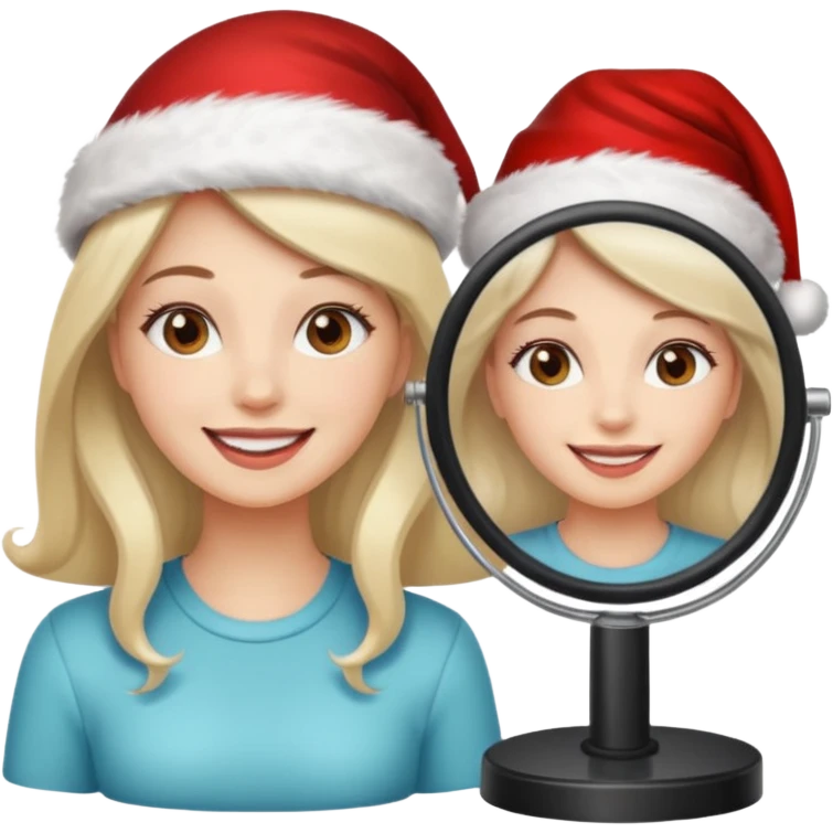 mujer peinandose en la peluqueria y con un gorro de navidad  emoji