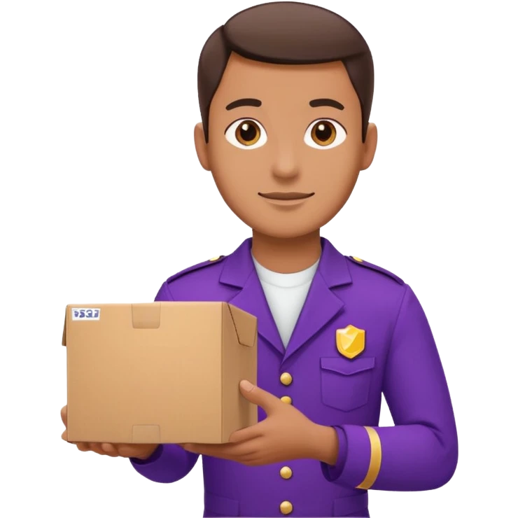 a man in a purple uniform hands out a box emoji