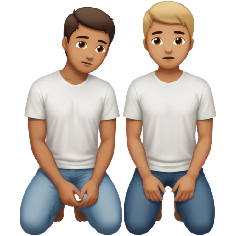 a guy standing up and another guy on both of his knees in front of said guy standing up who is loookg down at him and guy on knees is looking up at him emoji
