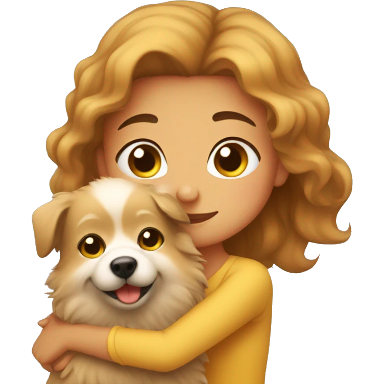 Girl hugs little spitz emoji