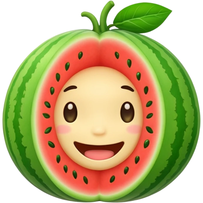 Chibi sticker style melon with a smiling face cute and exaggerated  emoji