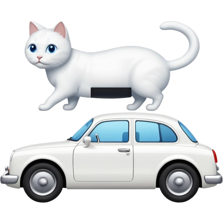 Please create a small emoji the size of 🚗 featuring a pure white cat with blue eyes on a white saloon car viewed from side. Again it is necessary that the emoji must be extremely small, much smaller than a standard sized sticker. emoji