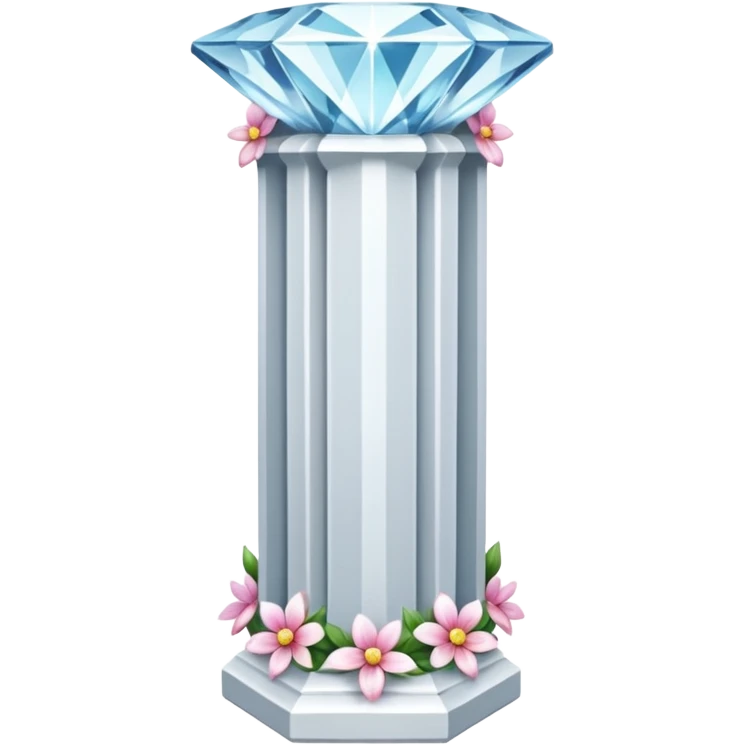 generate beautiful white crystal pillar intricate front view more beautiful with flowers wrapping around the pillar make the pillar made of diamond emoji