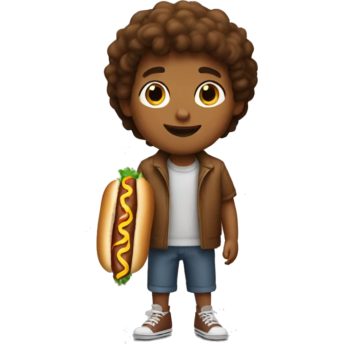 Little brown boy with hot dog emoji