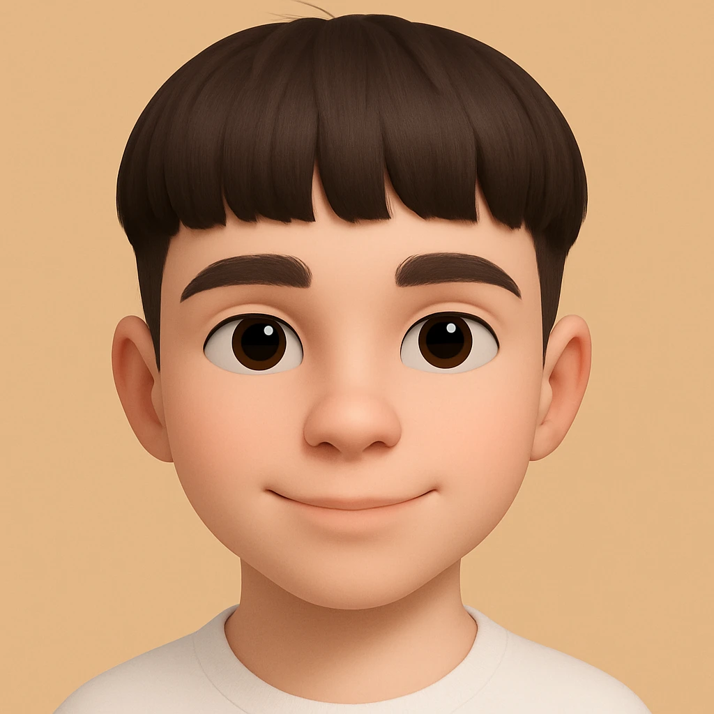 this image in 3d-emoji style, neutral or happy expression, slimmer face, wearing a white shirt emoji