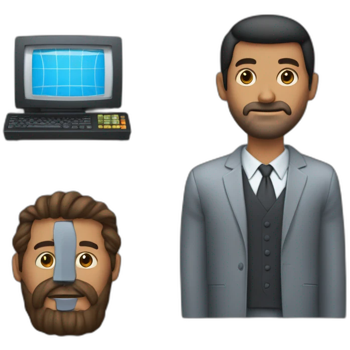 un señor de aproximadamente 30 años sin barba morocho con el pelo negro y levantado enfrente de una computadora emoji