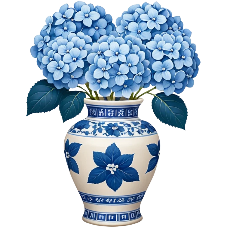 Blue and white floral chinoiserie vase with hydrangeas  emoji
