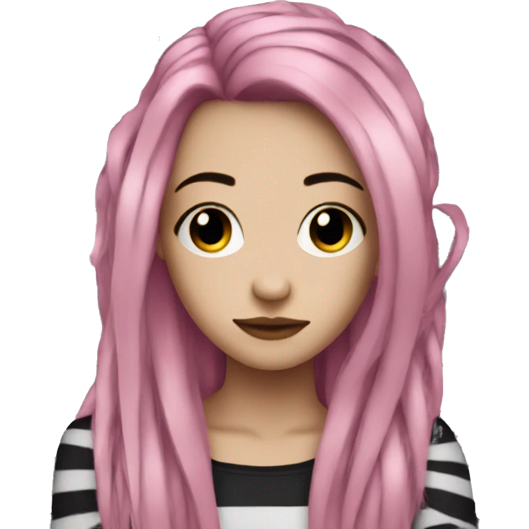 emo girl with long pink and black striped hair emoji