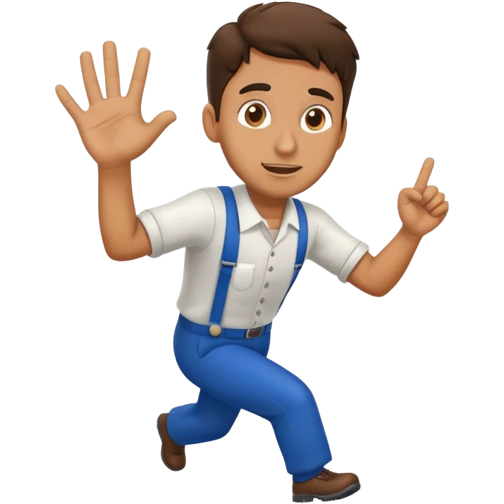 an italian train employee reaching his hand out and running toward us looking stressed emoji