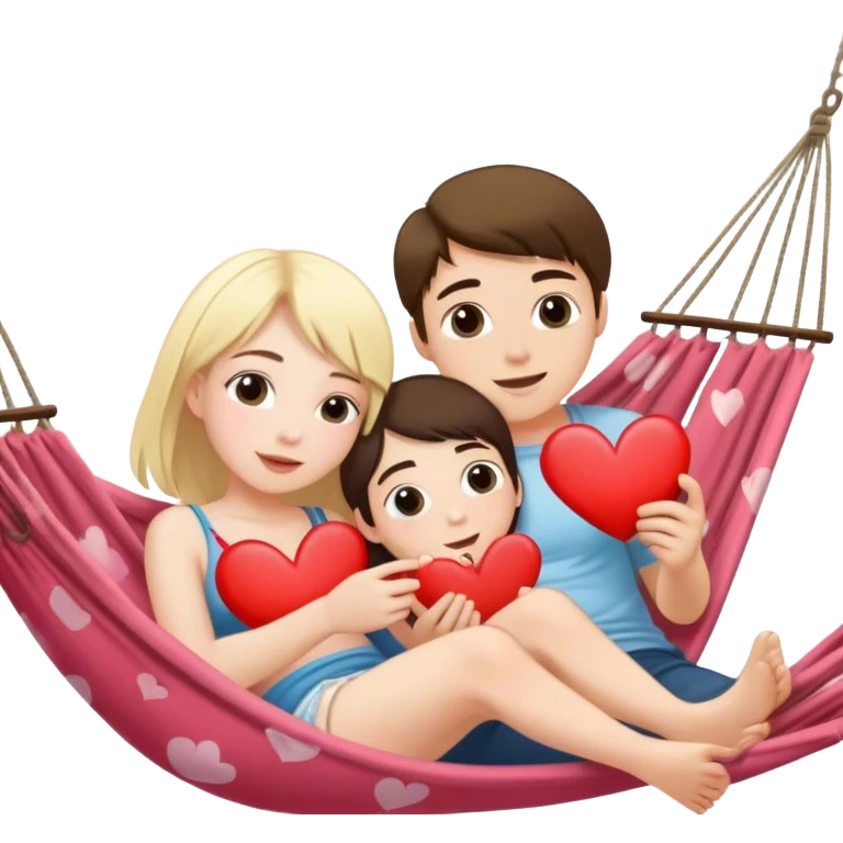 Blond girl and brunette boy laying in a hammock together with hearts emoji