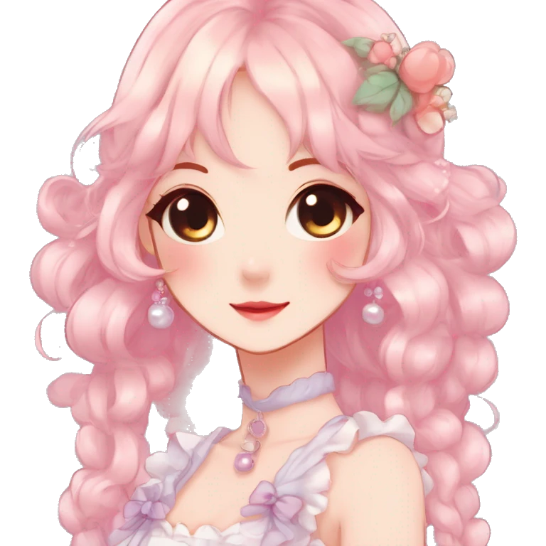 Gorgeous anime style lady with blushing face and accessories cottagecore fairycore  Kawaii anime colorful pearly romantic simplistic aesthetic trending stylea emoji