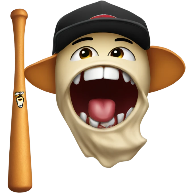 Emoji biting lips with snap back bat emoji