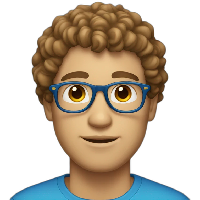 A light skinned guy with short brown curly hair, glasses and blue eyes emoji