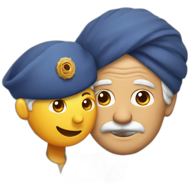 Turban older Man from India hugs detective hat older European  emoji