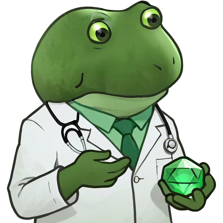 bufo doctor holding a green gem, full doctor outfit emoji