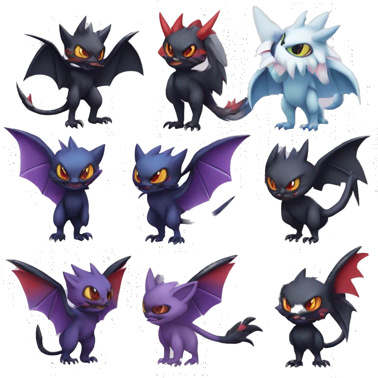 Edgy Cool Kawaii Litten-Noivern-Noibat-Absol-Pokémon Full Body emoji