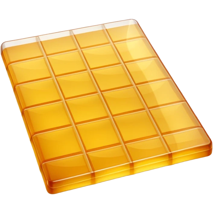 2 gelatin sheets, slightly curved, overlapping, translucent, grid pattern, glossy, yellow-amber tint, dry, 3D, minimal, soft lighting, realistic transparency, no anthropomorphic features, no packaging, transparent background, emoji scale emoji