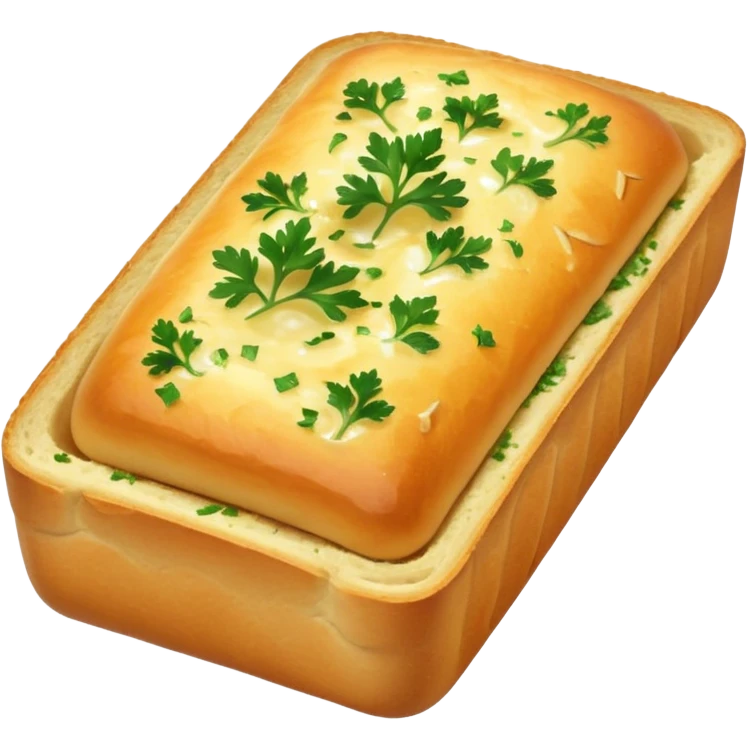 golden garlic bread, crisp edges, melted butter, herbs, soft fluffy interior, toasted glossy crust, parsley and garlic flecks, no plate or knife, soft lighting, emoji scale emoji