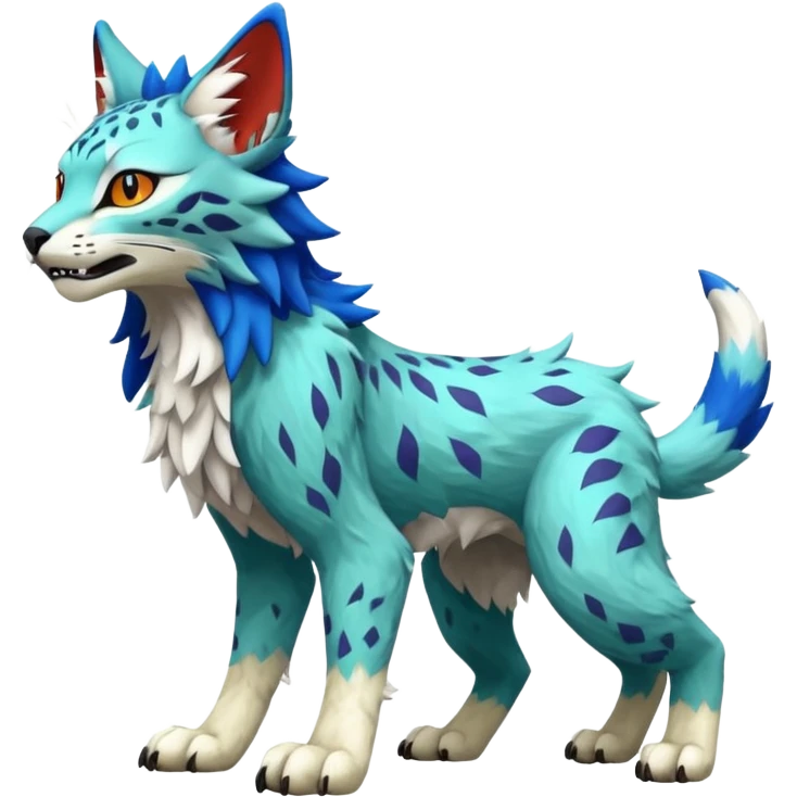 Colorful tropical edgy Lynx-Trico-Sergal-Wolf-Vernid-Fakémon-Pokémon-creature (full body) emoji