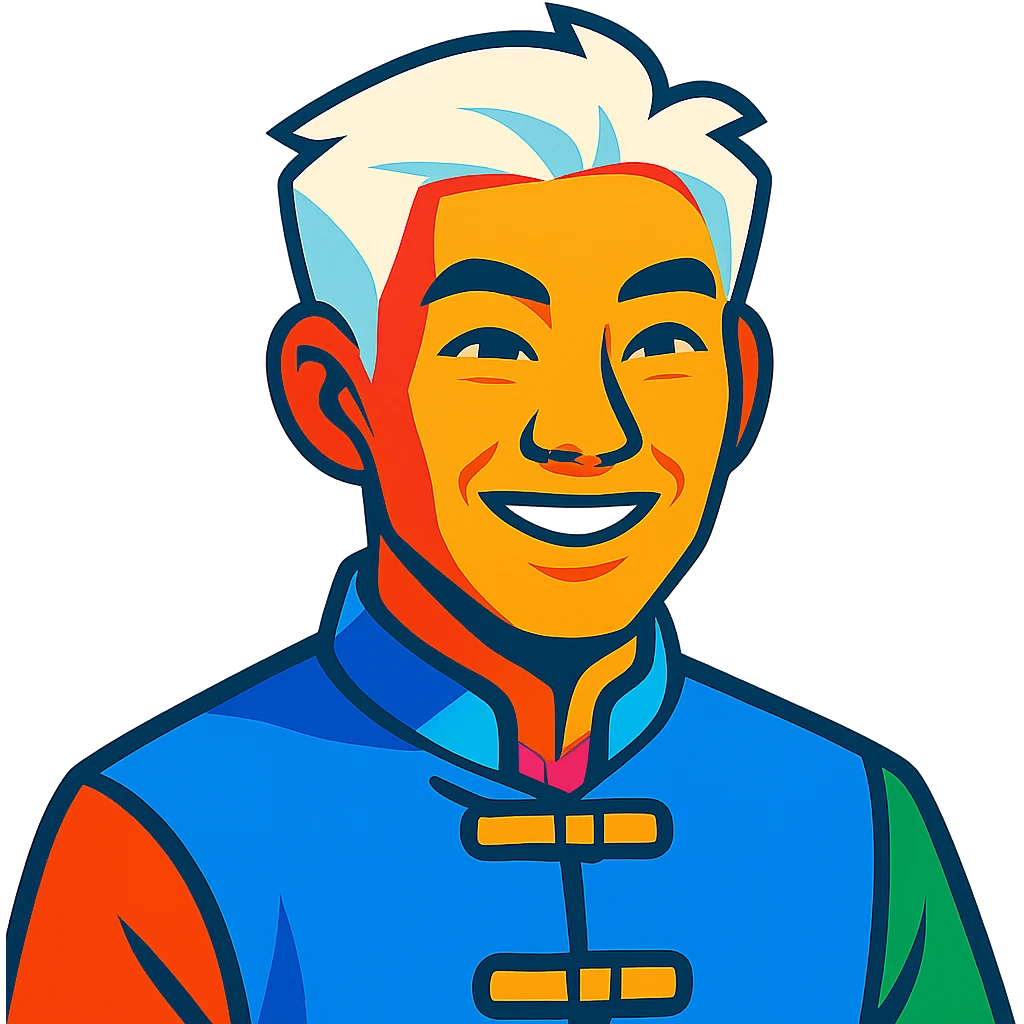 white haired handsome Chinese man in vibrant toon style, colorful and lively emoji