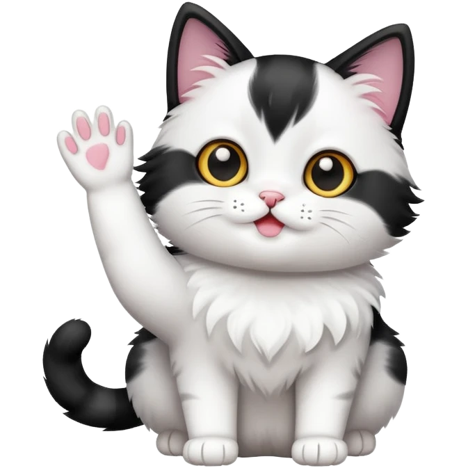 a cute black and white cat waving emoji