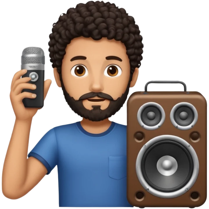 Boy with tanned skin, dark curly hair, a bit of a beard, and a music speaker in his hand. emoji