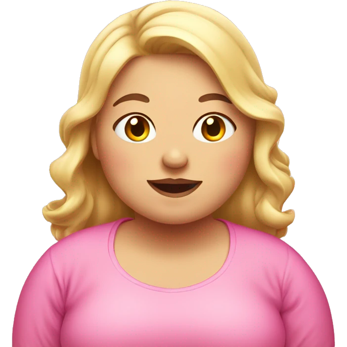 Fat girl wearing pink shirt and pink bows blushing emoji