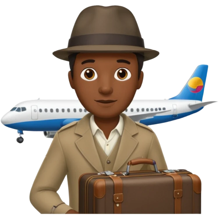 Visage homme créole réunionnais avec chapeau arrive avion emoji