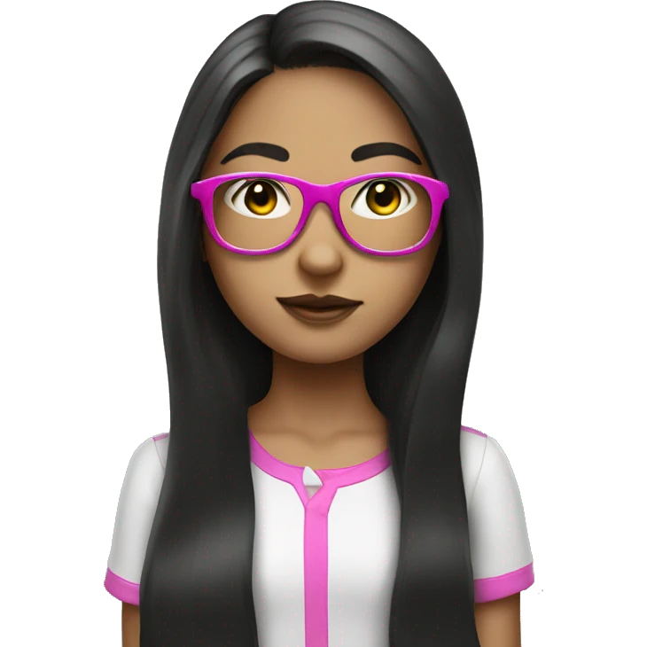 dark long hair white young girl in pink glasses emoji