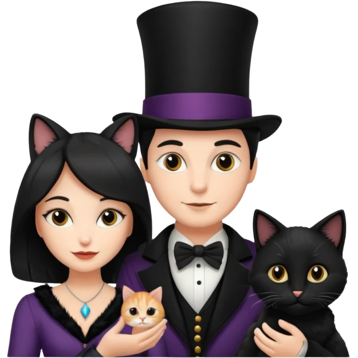 magician couple and their pet cat emoji