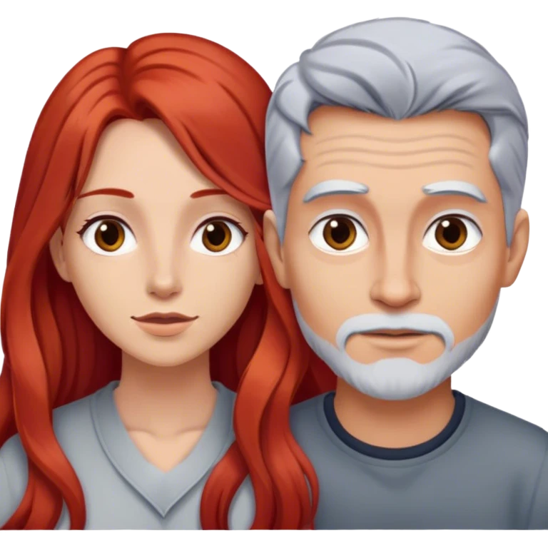 Long red hair woman and young gray hair man emoji