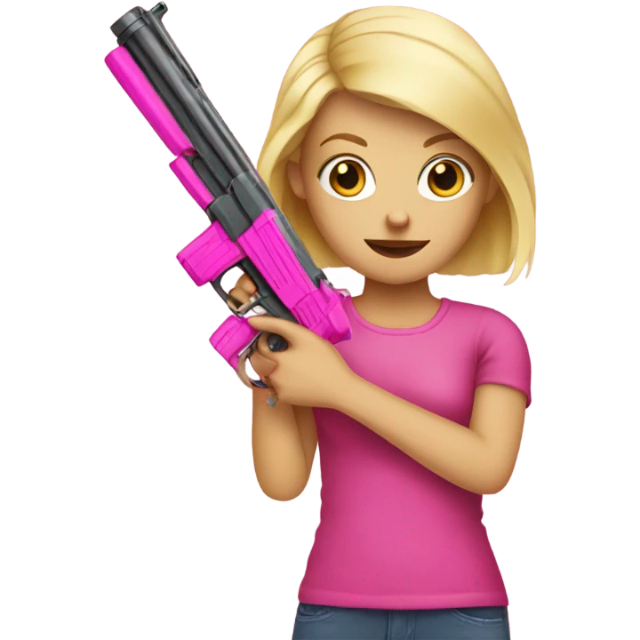 blonde hair girl holding big pink gun emoji