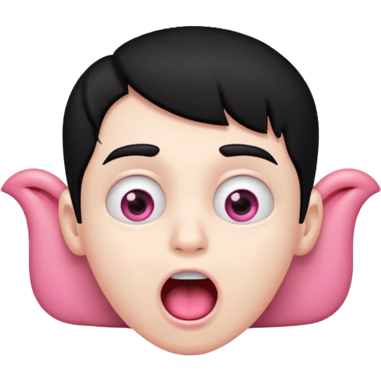 Boy with black hair, pink eyes rolled back, mouth open drooling  emoji