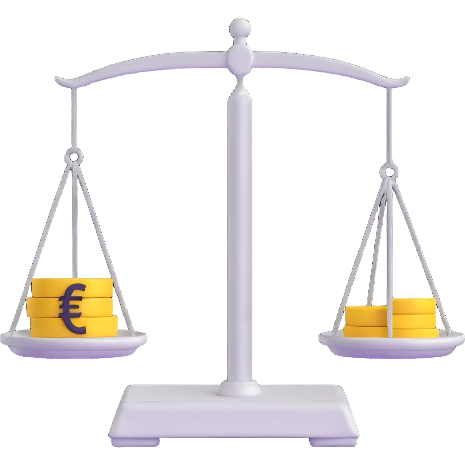 balance scale with Euro symbol € in the trays emoji