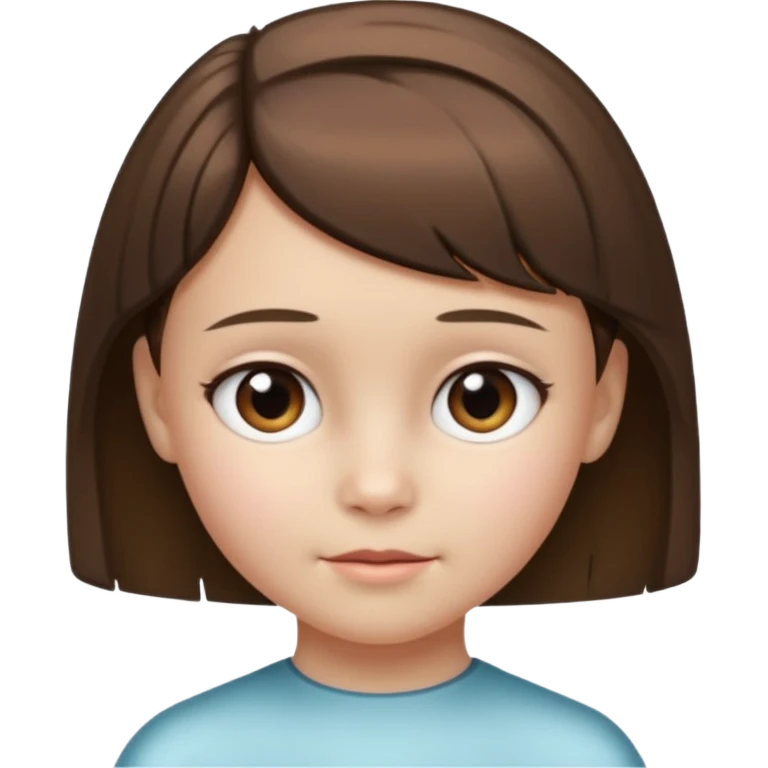 Head without neck of a 10-year-old girl with pearly skin, short brown hair partially pulled back, and a slight fringe on her forehead. emoji