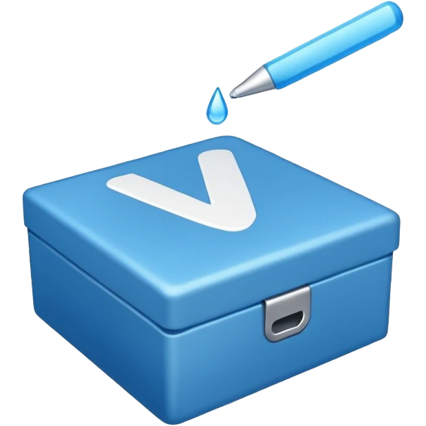 A blue box  and a white tick 1d emoji