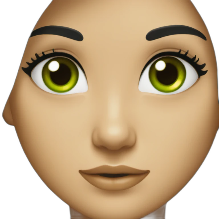 A girl with long black hair and a green dress with green eyes  emoji